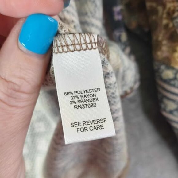 Cato Boho Patchwork Print Gray Green Top Long Sleeve M WeekendStaple Vintage Mix - Picture 8 of 10